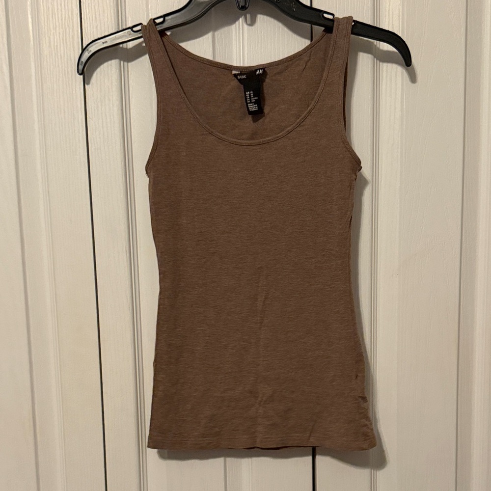 H&M Brown Ribbed Scoop Neck Tank Size XS